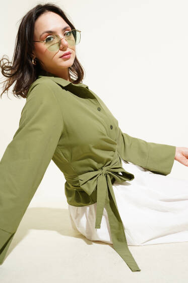 Belden Bağlamalı Kısa Gömlek Çağla Yeşili - Gömlek