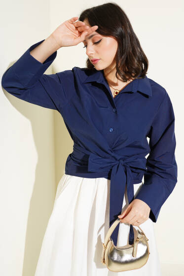 Belden Bağlamalı Kısa Gömlek Lacivert - Gömlek