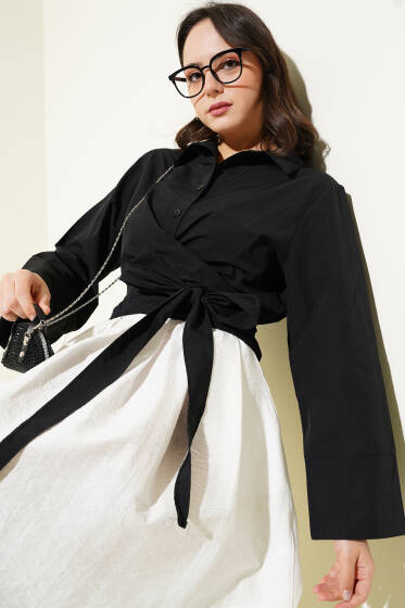 Belden Bağlamalı Kısa Gömlek Siyah - Gömlek