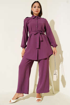 Belden Bağlamalı Omuz Düğmeli İkili Takım Magenta - 700-1000 TL Ürünler