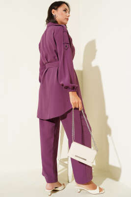 Belden Bağlamalı Omuz Düğmeli İkili Takım Magenta - 700-1000 TL Ürünler