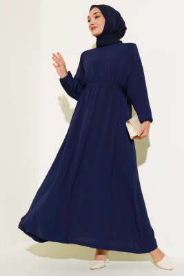 Belden Kuşak Bağlamalı Elbise Lacivert 