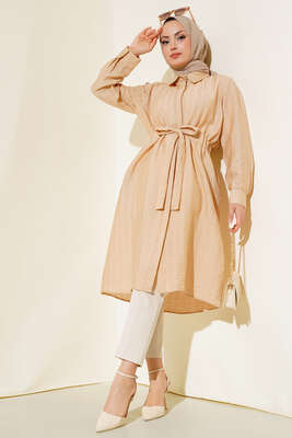 Belden Tünel Bağlamalı Uzun Tunik Bej - 700-1000 TL Ürünler