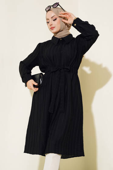 Belden Tünel Bağlamalı Uzun Tunik Siyah - 700-1000 TL Ürünler