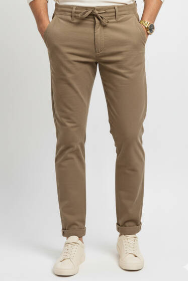 Beli Bağcıklı Kadife Pantolon Bej - Erkek Pantolon