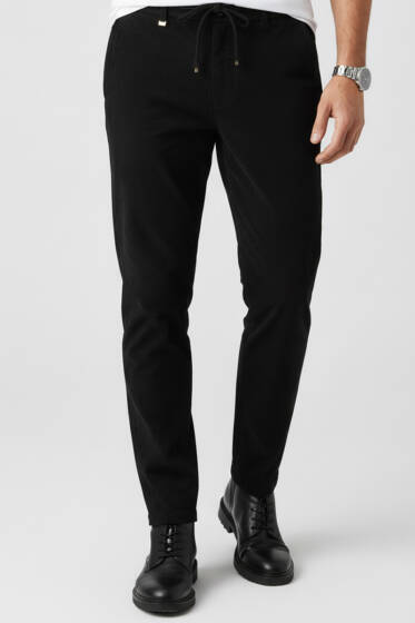 Beli Bağcıklı Kadife Pantolon Siyah - Erkek Pantolon
