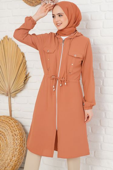 Beli Bağlamalı Fermuarlı Kiremit Kap - Kap