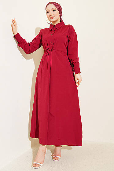 Beli Bağlamalı Terikoton Elbise Bordo - 700-100 TL Ürünler