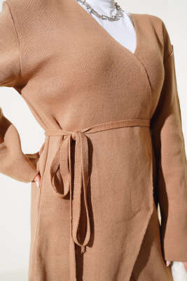 Beli Bağlamalı Triko Kimono Takım Büsküvi - Triko İkili Takım