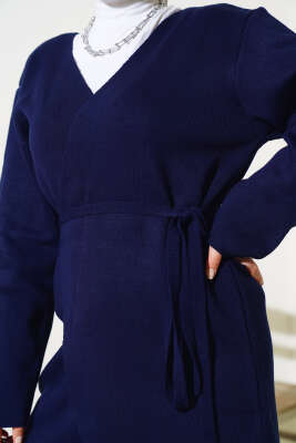 Beli Bağlamalı Triko Kimono Takım Lacivert - Triko İkili Takım