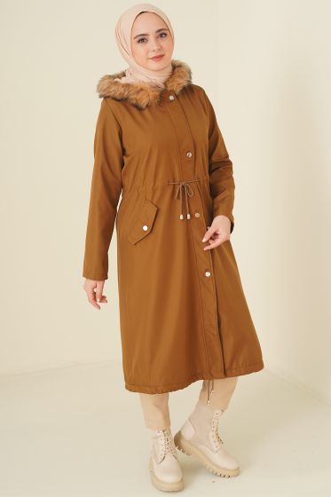 Beli Büzgülü Kürklü Mont Taba - Mont