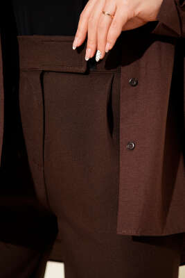 Beli Cırtlı Bol Paça Pantolon Kahve - Pantolon