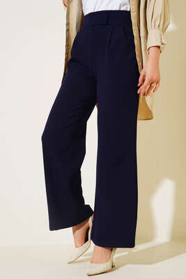 Beli Cırtlı Bol Paça Pantolon Lacivert - 300-500 TL Ürünler