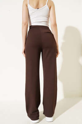 Beli Cırtlı Geniş Paça Pantolon Kahve - Kadın Giyim Modelleri
