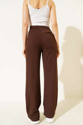 Beli Cırtlı Geniş Paça Pantolon Kahve - Yılın Fırsatı