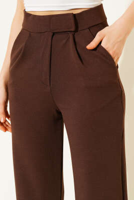 Beli Cırtlı Geniş Paça Pantolon Kahve - Yılın Fırsatı