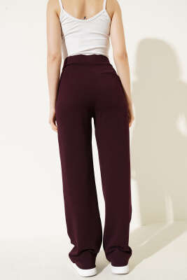 Beli Cırtlı Geniş Paça Pantolon Mürdüm - Kadın Giyim Modelleri