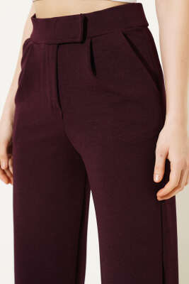 Beli Cırtlı Geniş Paça Pantolon Mürdüm - Kadın Giyim Modelleri