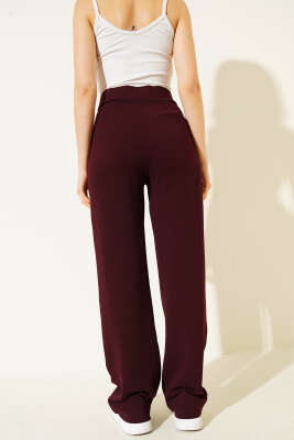 Beli Cırtlı Geniş Paça Pantolon Mürdüm - Kadın Giyim Modelleri