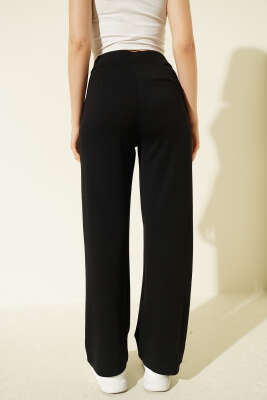 Beli Cırtlı Geniş Paça Pantolon Siyah - Yılın Fırsatı