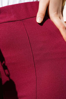 Beli Düğmeli Fermuarlı Çımalı Pantolon Bordo - Yılın Fırsatı