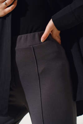	 Beli Düğmeli Fermuarlı Çımalı Pantolon Füme - Yılın Fırsatı