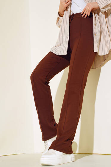 Beli Düğmeli Fermuarlı Çımalı Pantolon Kahve - Yılın Fırsatı
