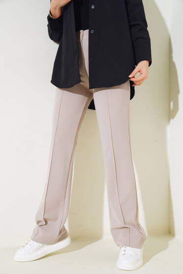 Beli Düğmeli Fermuarlı Çımalı Pantolon Taş - Yılın Fırsatı