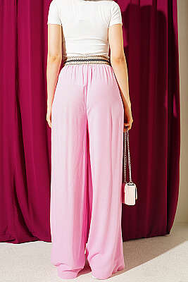 Beli Etnik Desen Geniş Paça Pantolon Pembe - Kadın Giyim Modelleri