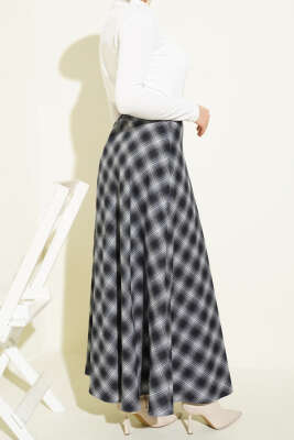 Beli Fermuarlı Ekoseli Çan Etek Siyah - Etek