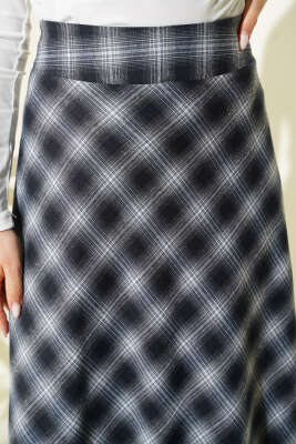 Beli Fermuarlı Ekoseli Çan Etek Siyah - Etek