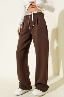 Beli Fermuarlı Garnili Pantolon Kahve - Kadın Giyim Modelleri