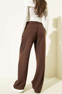 Beli Fermuarlı Garnili Pantolon Kahve - Kadın Giyim Modelleri