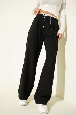 Beli Fermuarlı Garnili Pantolon Siyah - Kadın Giyim Modelleri