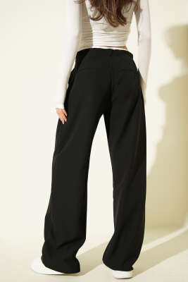 Beli Fermuarlı Garnili Pantolon Siyah - Kadın Giyim Modelleri