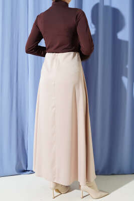 Beli Fermuarlı Saten Etek Bej - Etek