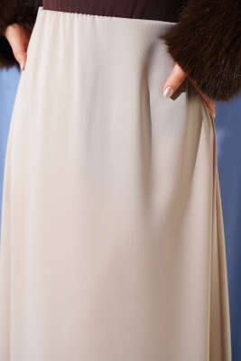 Beli Fermuarlı Saten Etek Bej - Etek