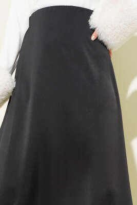 Beli Fermuarlı Saten Etek Siyah - Etek