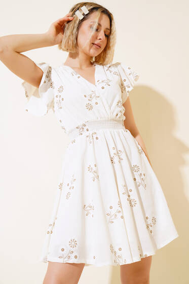 Beli Gipeli Elbise Ekru - Kadın Giyim Modelleri