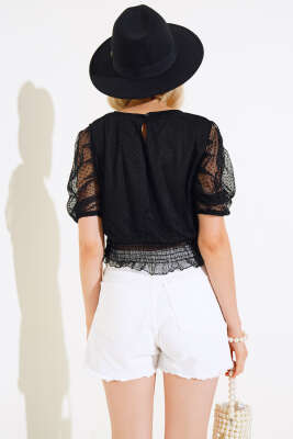 Beli Gipeli Tül Bluz Siyah - Kadın Giyim Modelleri