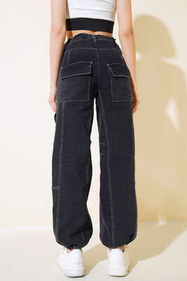 Beli İp Bağcıklı Kargo Cep Pantolon Füme - Kadın Giyim Modelleri