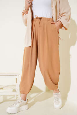 Beli İp Bağcıklı Şalvar Pantolon Camel - 100-300 TL Ürünler