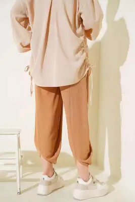 Beli İp Bağcıklı Şalvar Pantolon Camel - Pantolon