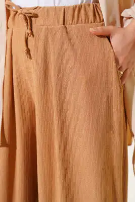 Beli İp Bağcıklı Şalvar Pantolon Camel - Pantolon