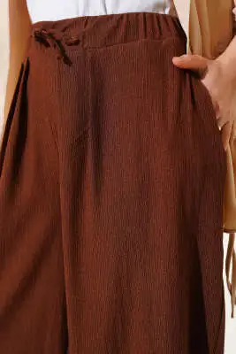 Beli İp Bağcıklı Şalvar Pantolon Kahve - Pantolon