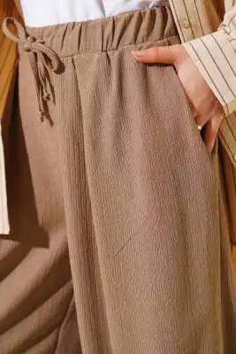 Beli İp Bağcıklı Şalvar Pantolon Vizon - Pantolon