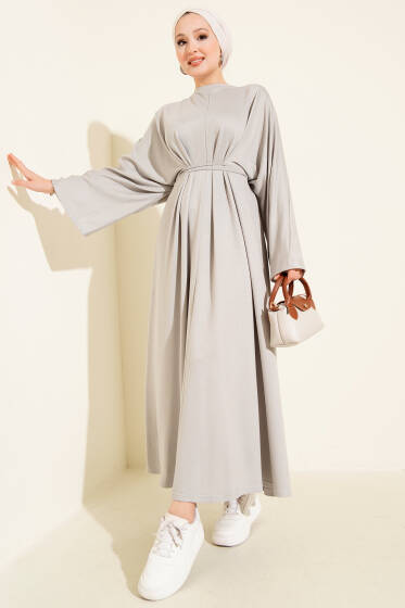 Beli İp Bağlamalı Salaş Elbise Gri - Elbise