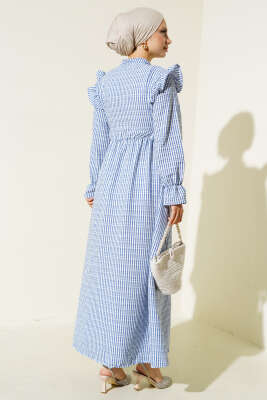 Beli İpli Çizgili Elbise İndigo - Tesettür Elbise