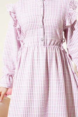 Beli İpli Çizgili Elbise Pembe - Tesettür Elbise