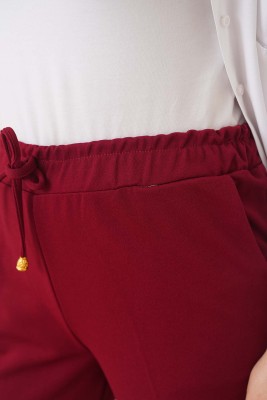Beli İpli Dar Paça Bordo Pantolon - Pantolon